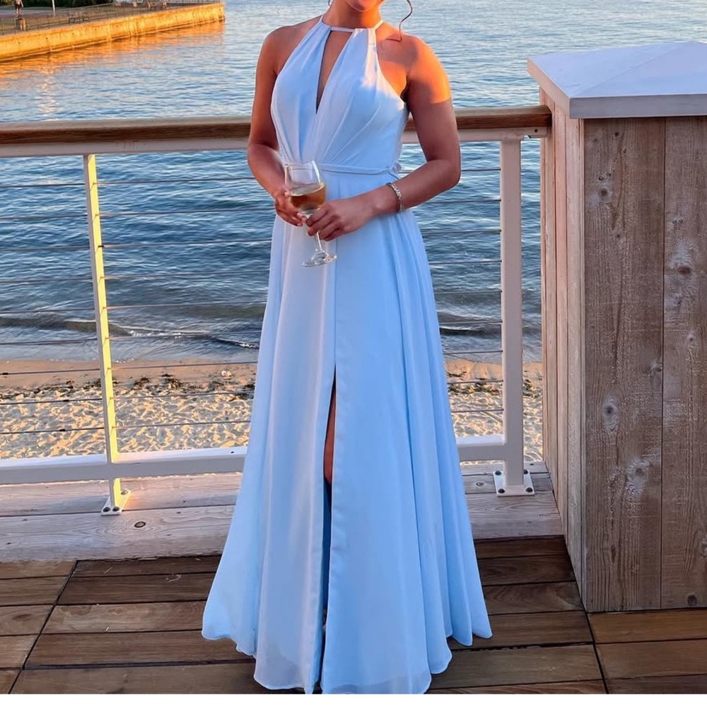 Azazie Sky Blue Halter Maxi Dress